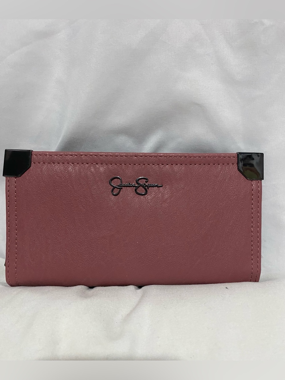 Jessica Simpson Dusty Rose Leather Wallet with Polished Corner Accents